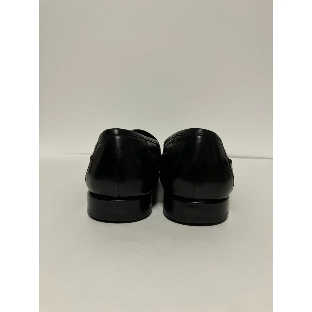 Johnston & Murphy Mens Ostrich Embossed Loafers 9.5M Black Leather Dress Shoes